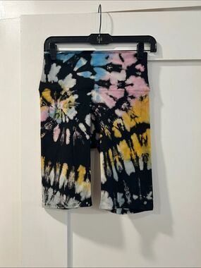 Electric & Rose Tie-Dye High-Waist Biker Shorts - Black wYellow, Pink & Blue, LG